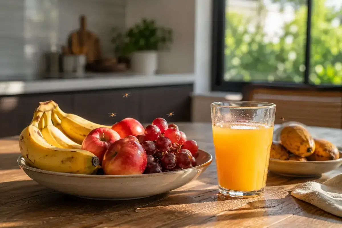 Ruồi nhỏ quanh trái cây và đồ uống lên men