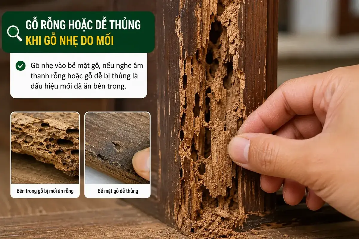Gỗ bị mối ăn rỗng bên trong