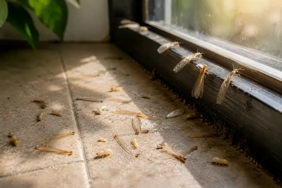 Cánh mối rụng gần cửa sổ và nguồn sáng